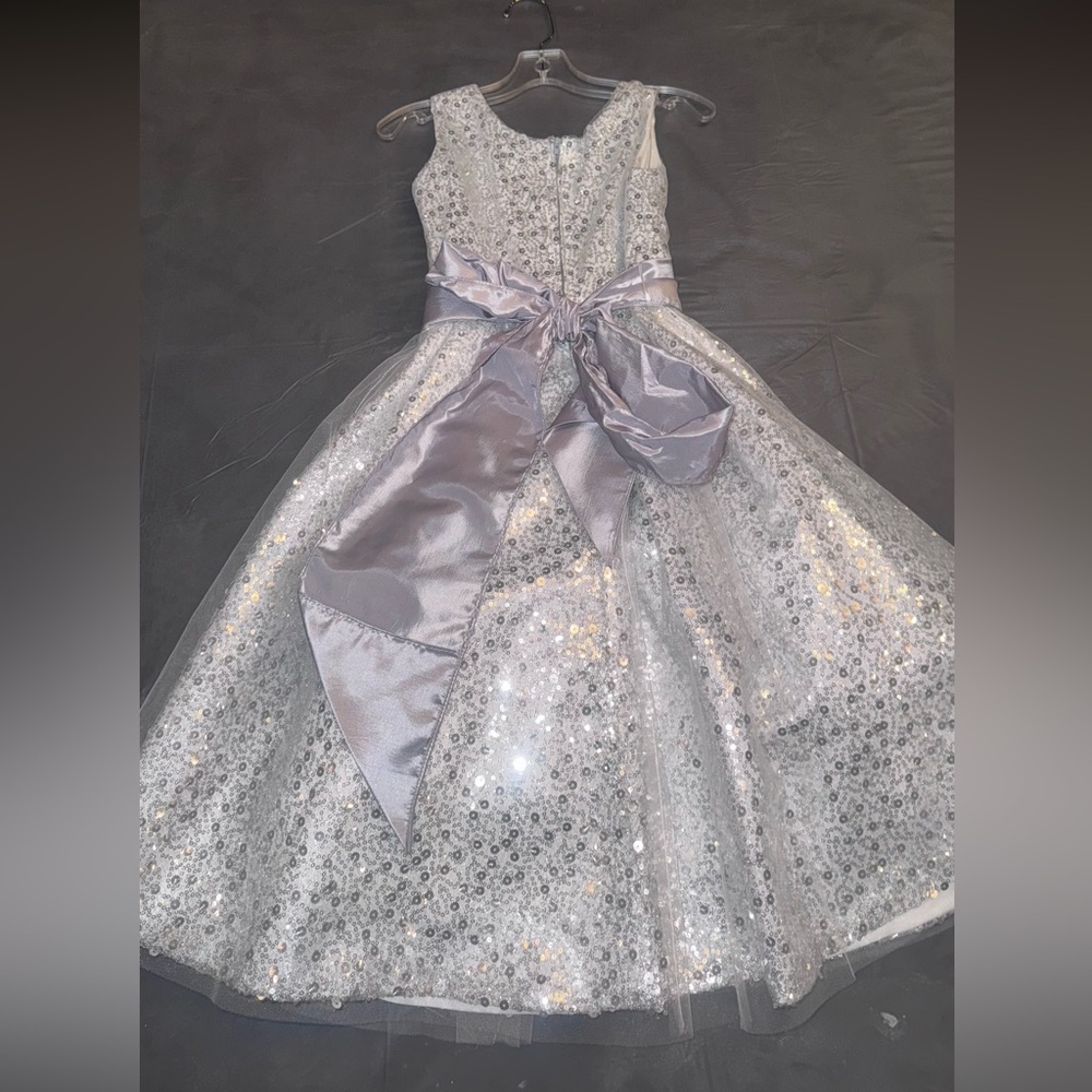 Sparkling Silver Kids Formal Dress with Bow